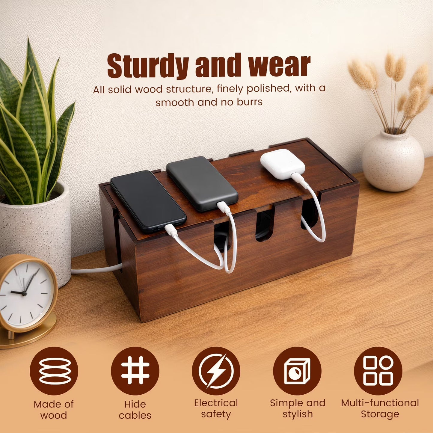 Handcrafted Solid Wood Cable Management Box