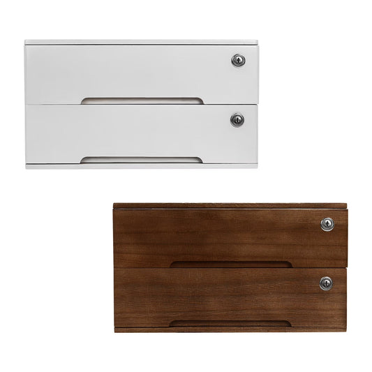Wooden Desktop Storage Box & 2-Drawer Organizer with Lock