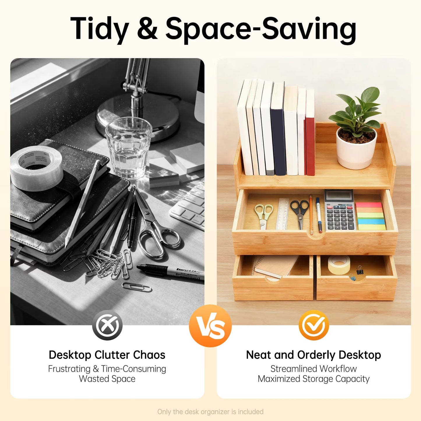 Bamboo Desktop Organizer with 3 Drawers.