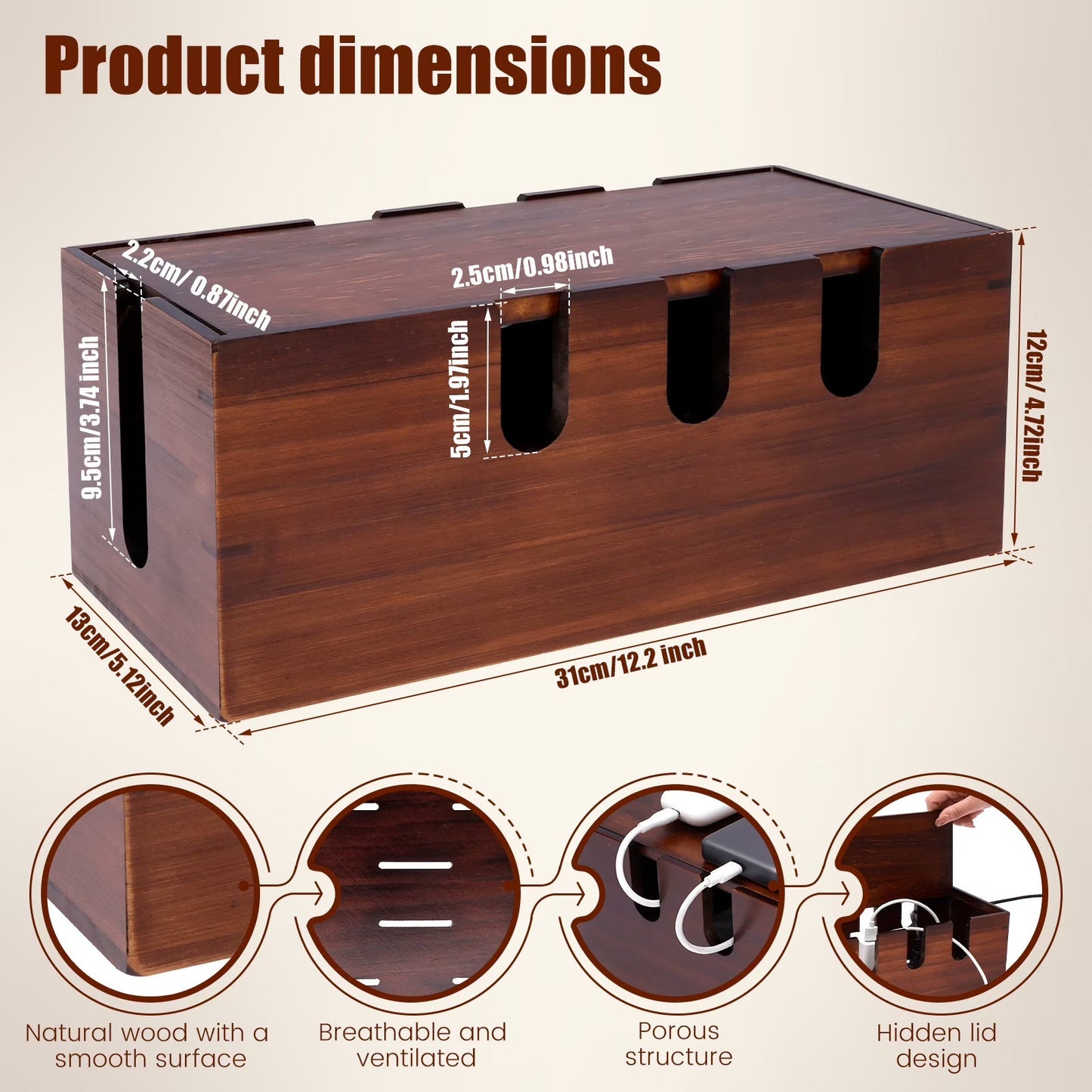 Handcrafted Solid Wood Cable Management Box
