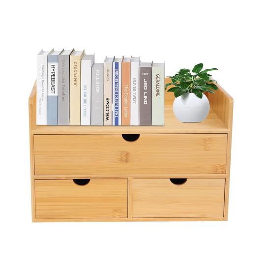 Bamboo Desktop Organizer with 3 Drawers.