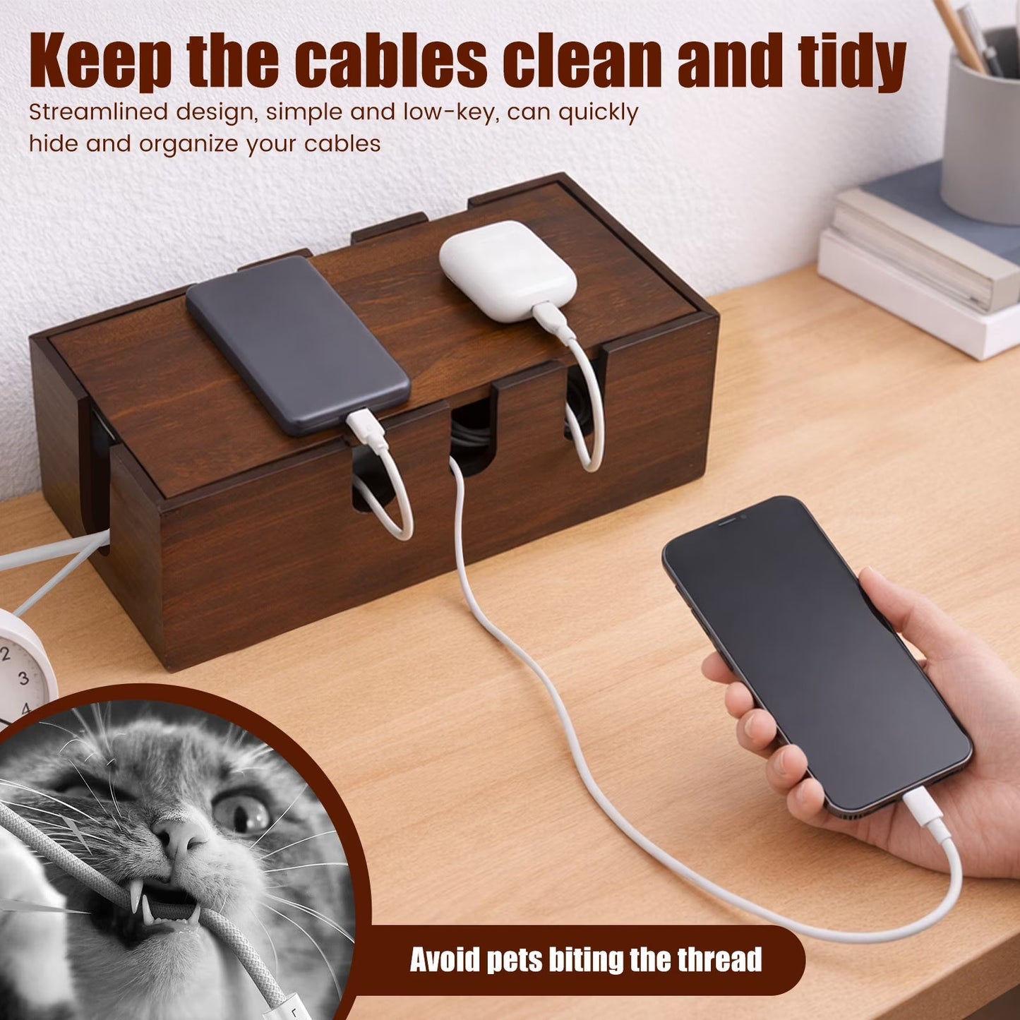 Handcrafted Solid Wood Cable Management Box
