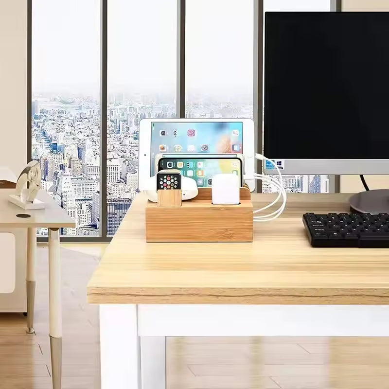 Bamboo Charging Organizer Cord for Phones Desk
