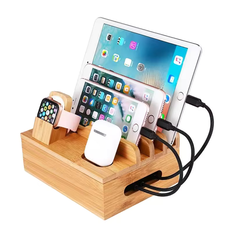 Bamboo Charging Organizer Cord for Phones Desk